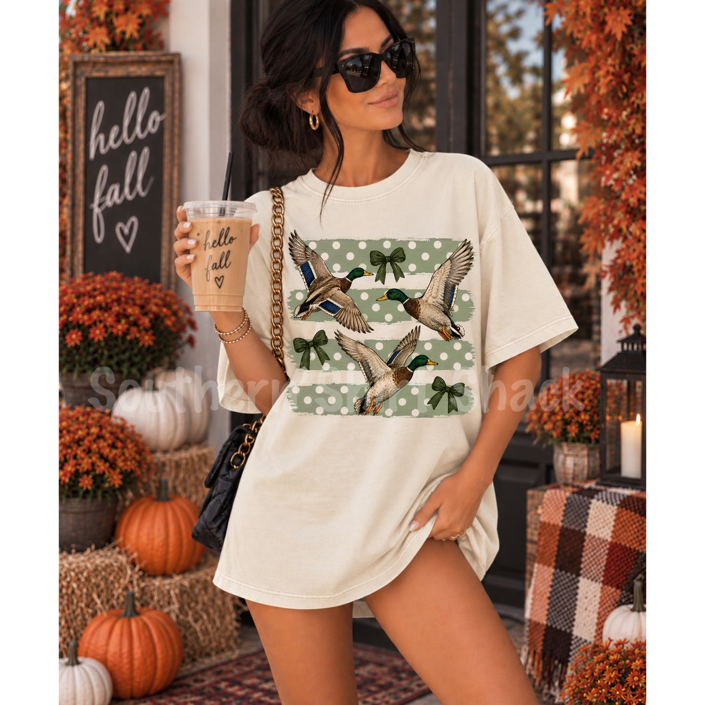 Polka Dot Stripes Duck and Bows | Ivory Comfort Colors tee