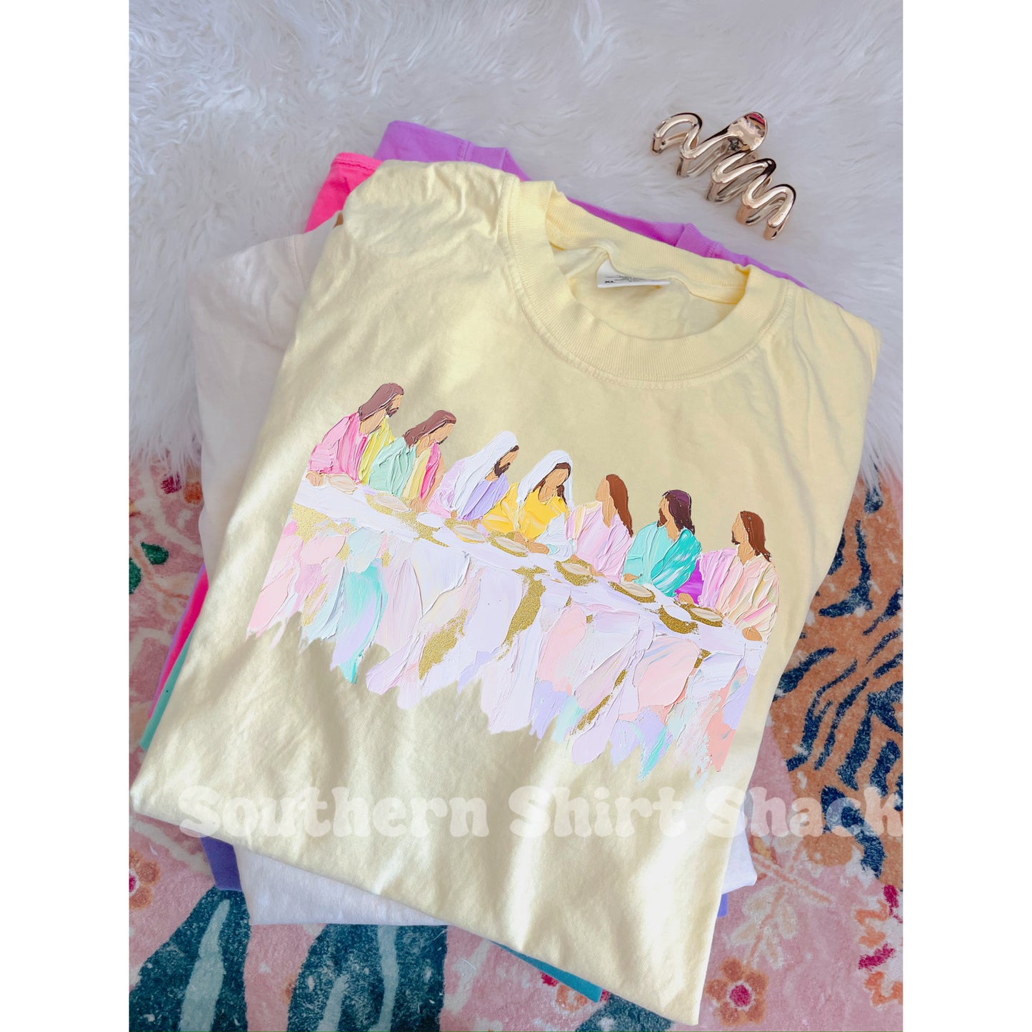 Watercolor Lords Supper Comfort Colors Tee | Banana