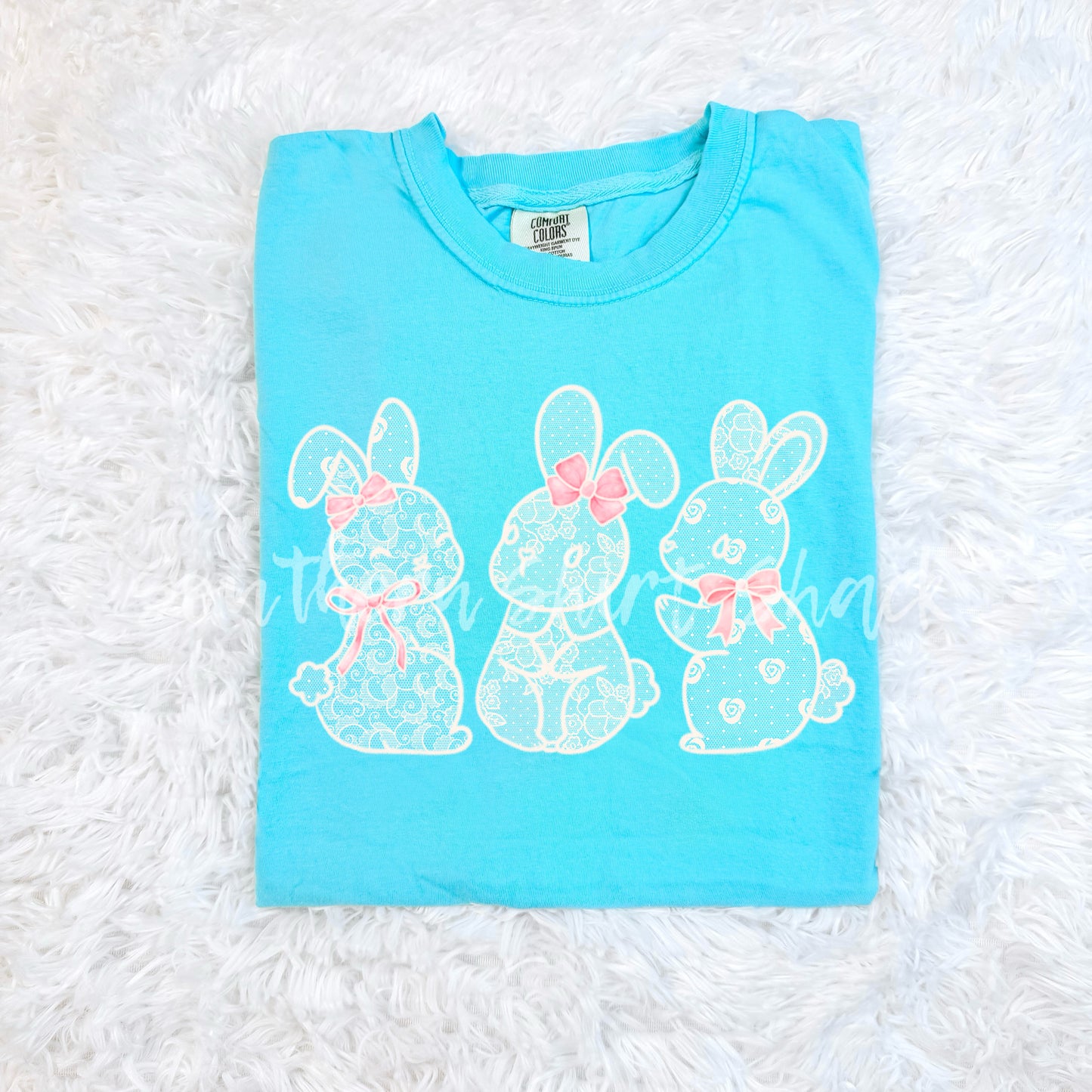 Lace Bunny Trio Comfort Colors tee | Lagoon Blue