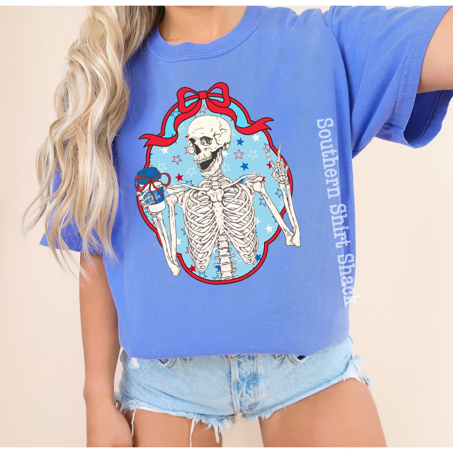 America Skelly Girl Comfort Colors Tee