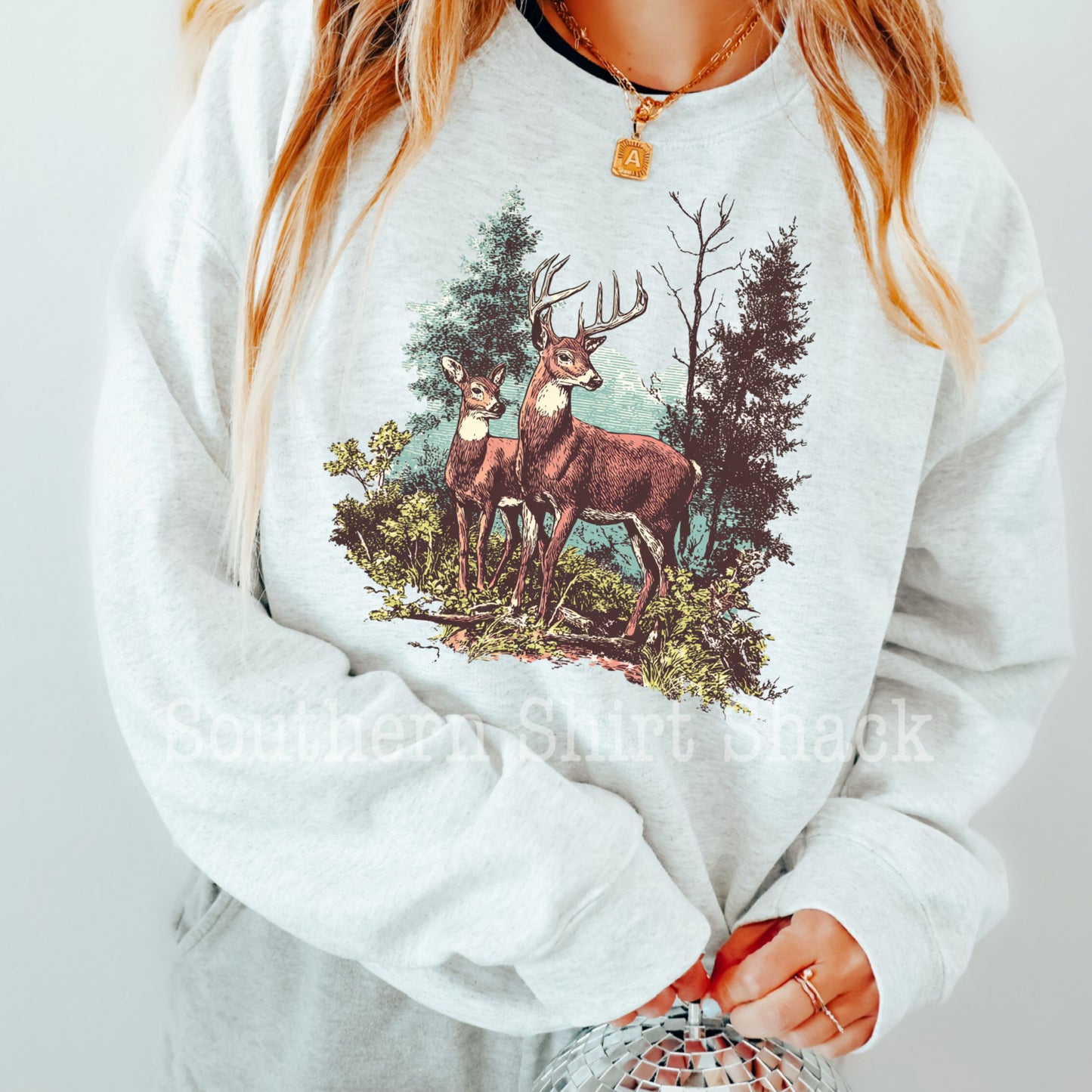 Watercolor Buck Scene | Ash Gray Sweatshirt