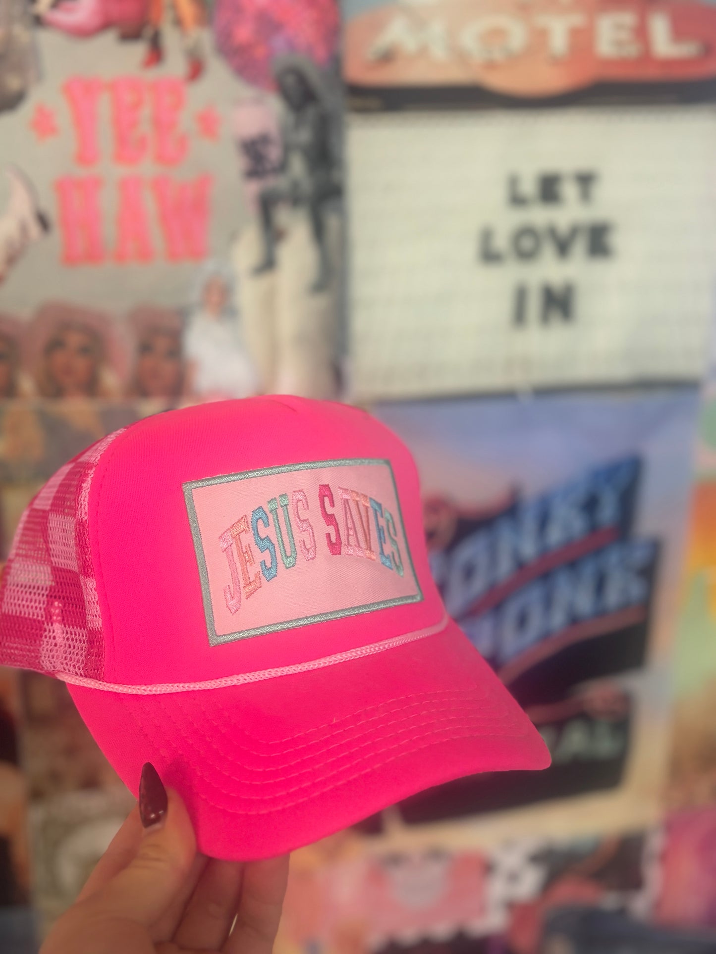 Jesus Saves Neon Pink Trucker Hat | READY TO SHIP