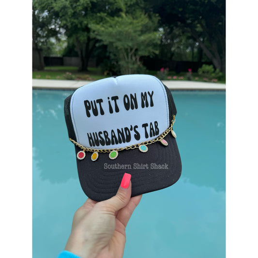 Put it on my Husband’s Tab Trucker Hat with chain