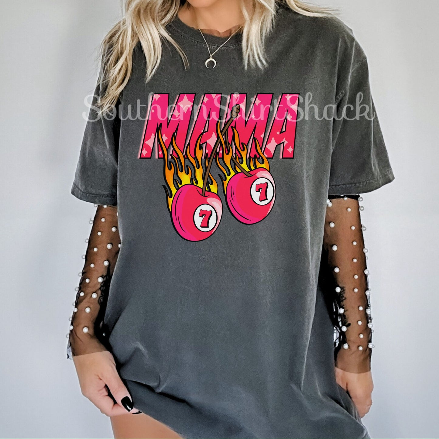 Mama Cherry Flames | Pepper Comfort Colors Tee