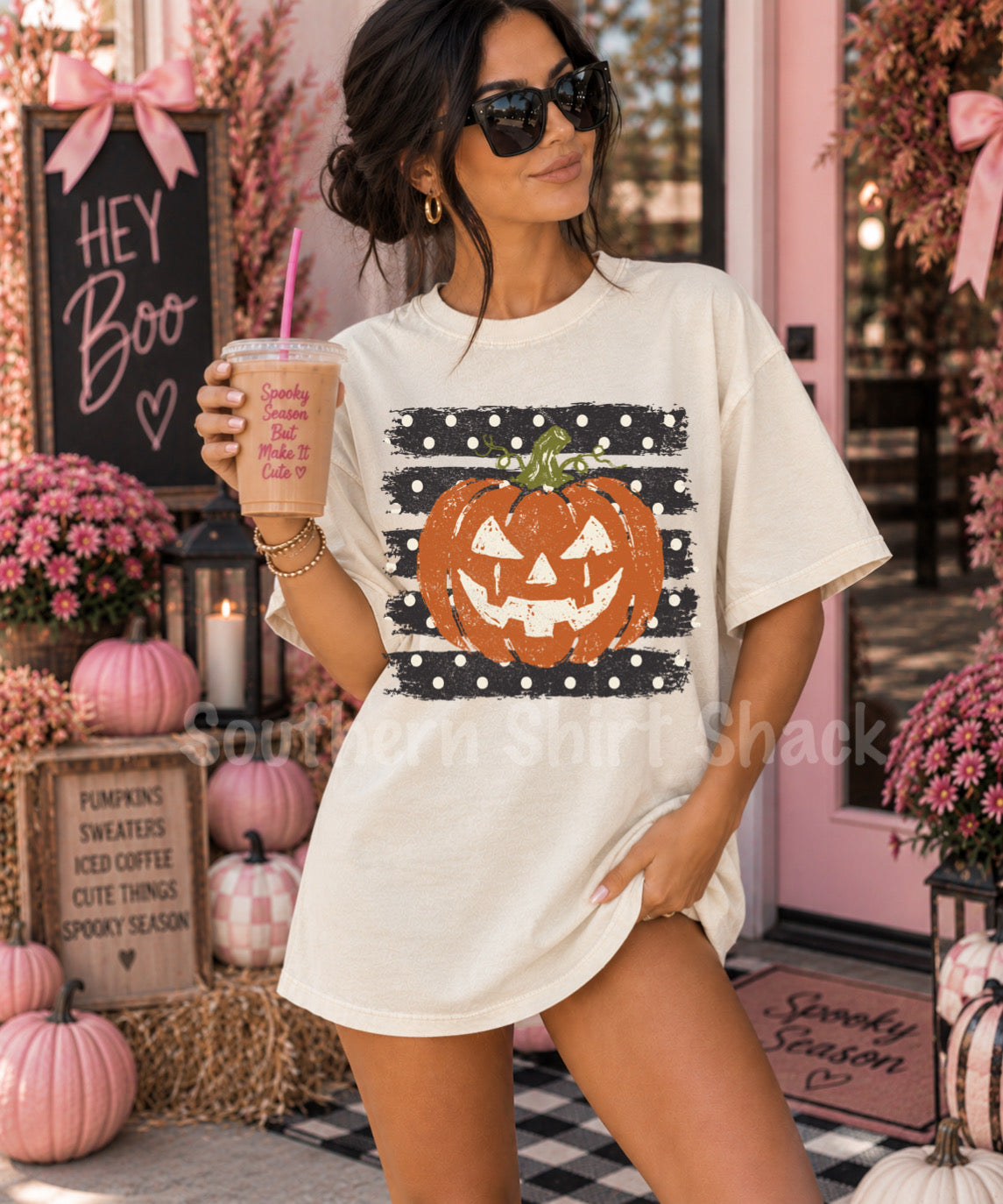 Polls dot stripes Jac | Ivory Comfort Colors tee