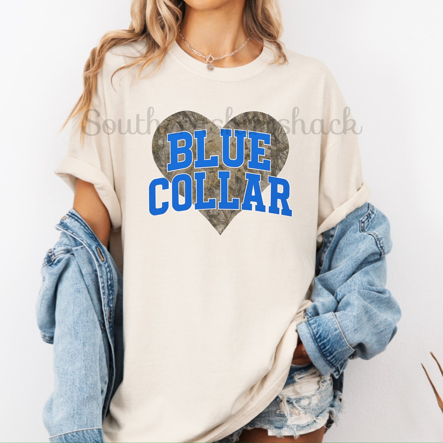 Blue Collar Camo Heart Comfort Colors tee | Ivory