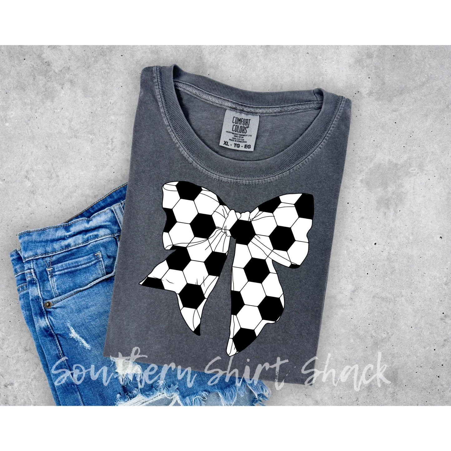 Coquette Soccer Bow Comfort Colors tee | Pepper