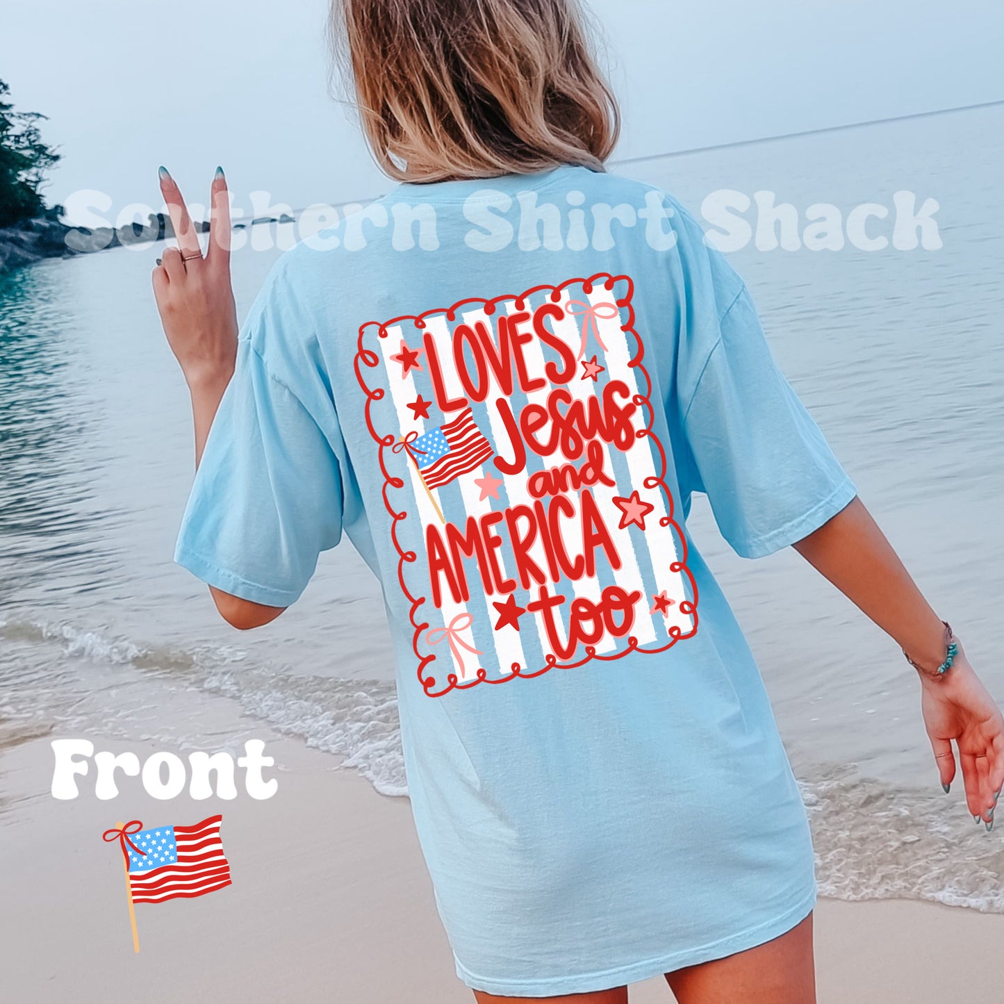 Preppy Loves Jesus and America too Comfort Colors tee | Chambray