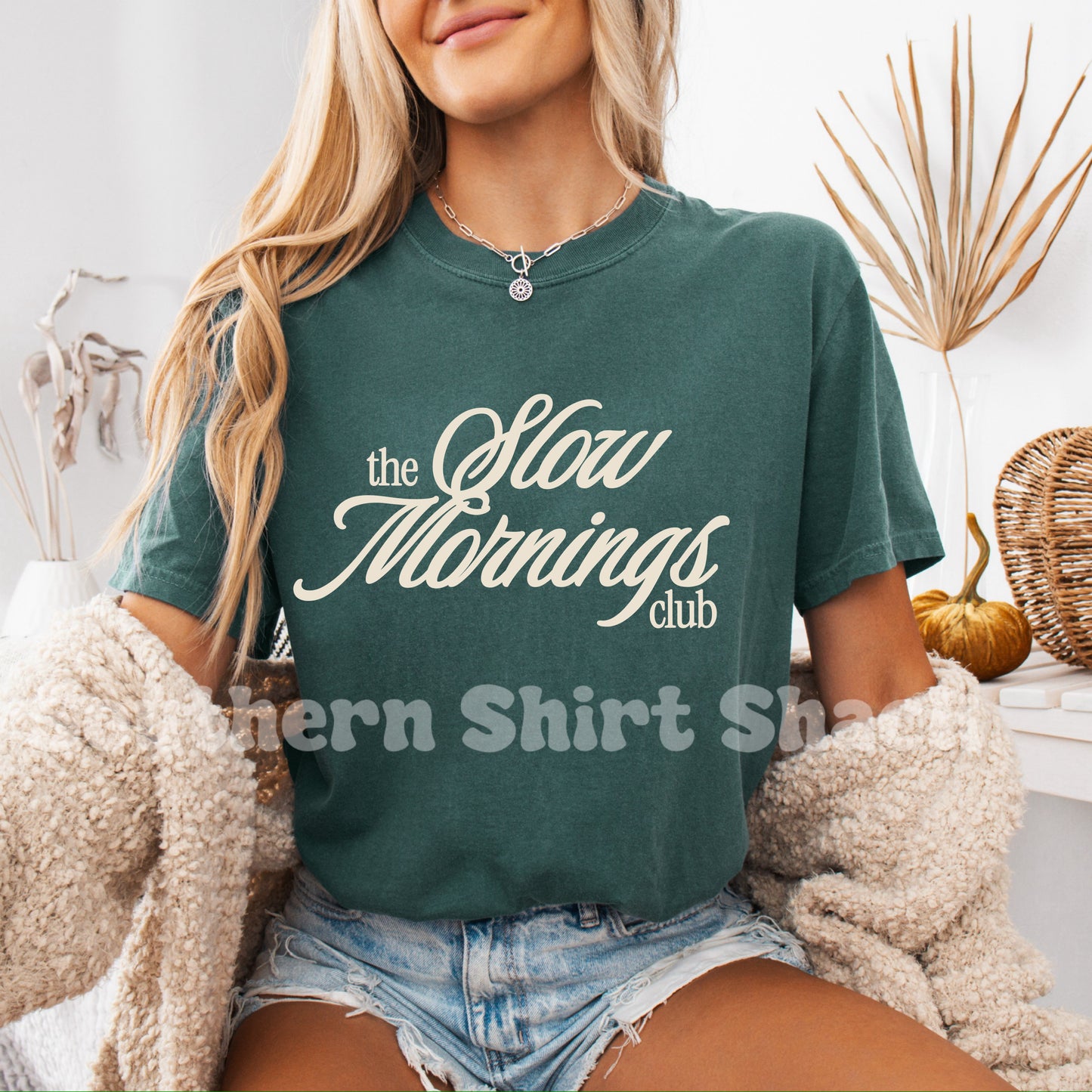 Slow Mornings Club | Emerald Green Comfort Colors tee
