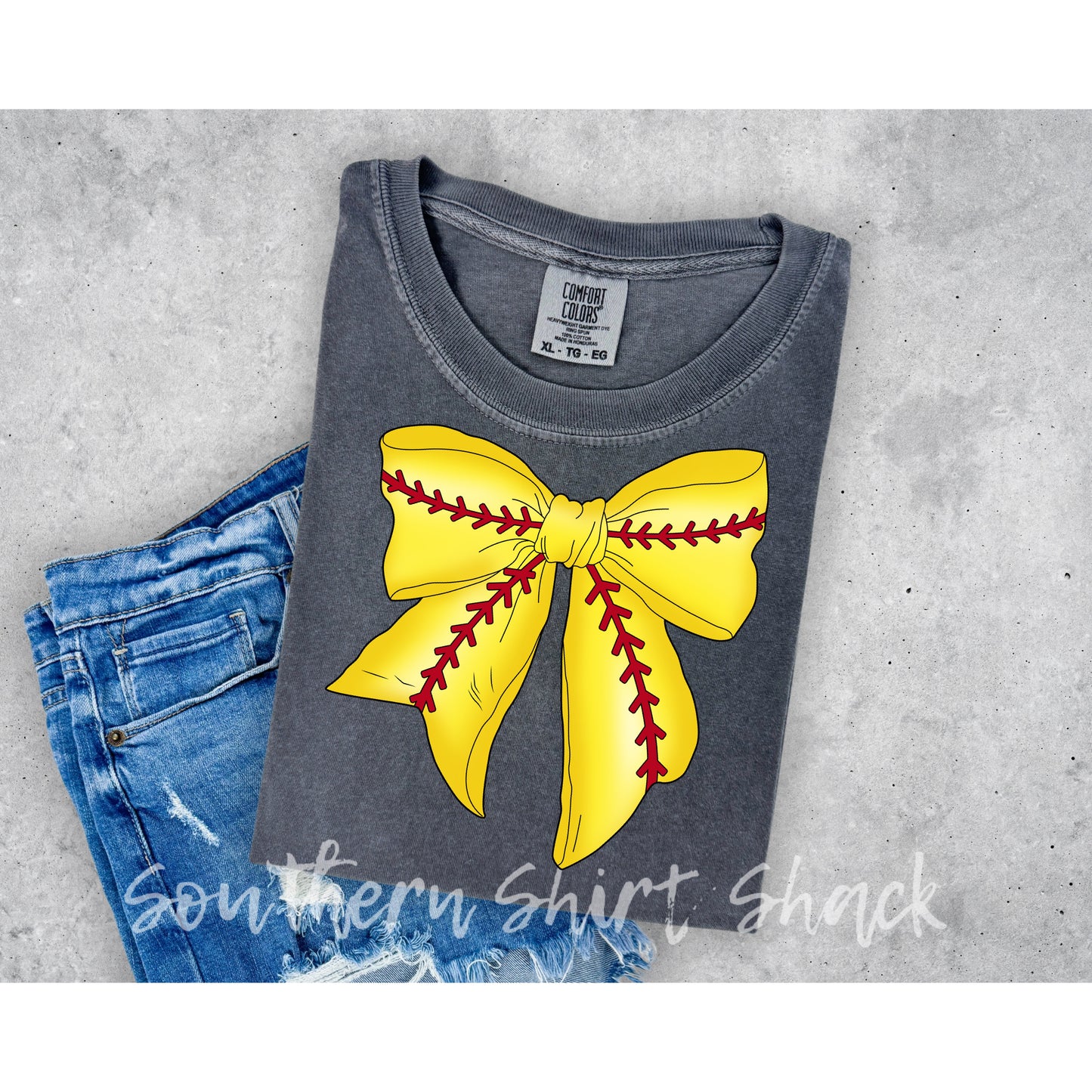 Coquette Softball Bow Comfort Colors tee | Pepper