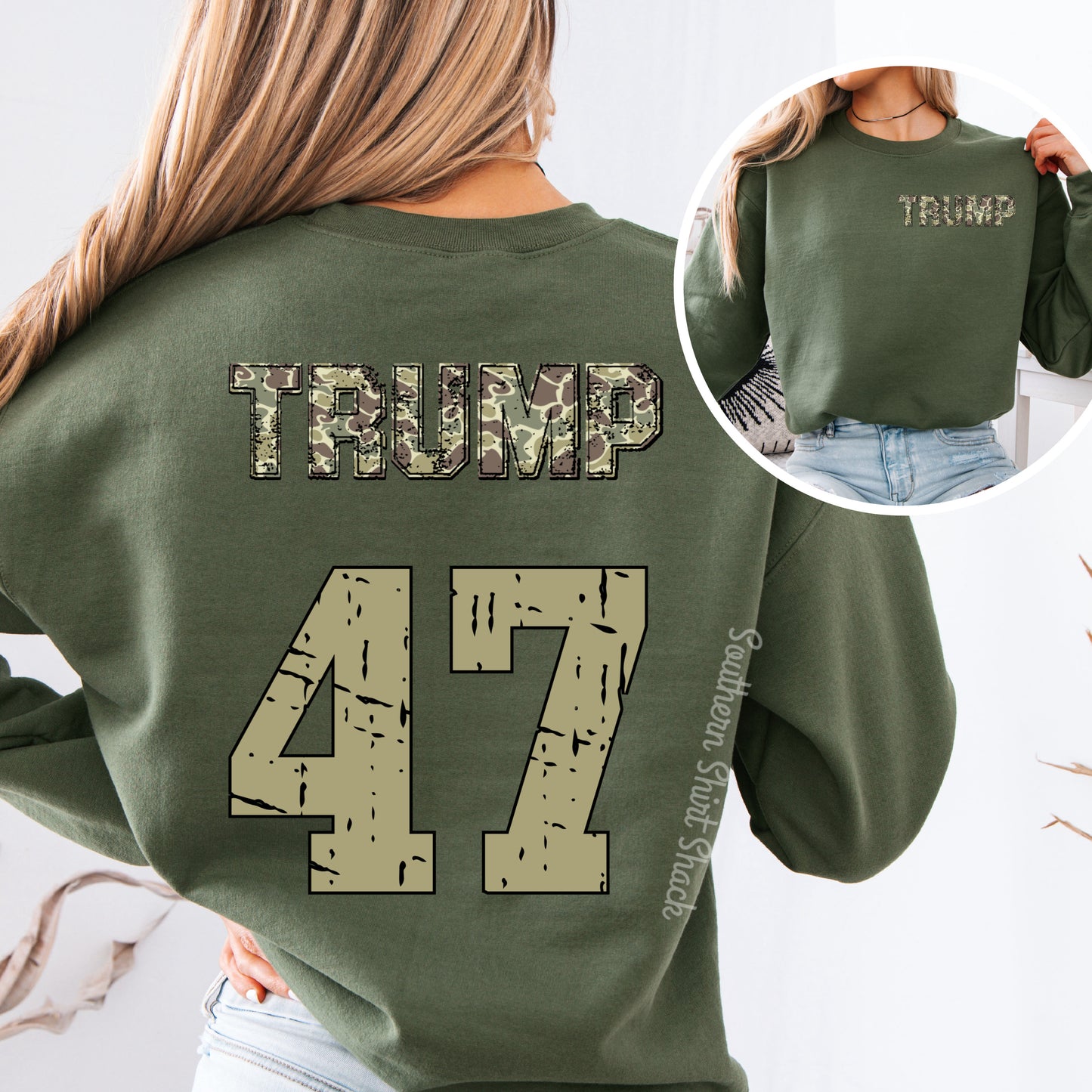 Camo Trump 47 | Military Green Sweatshirt