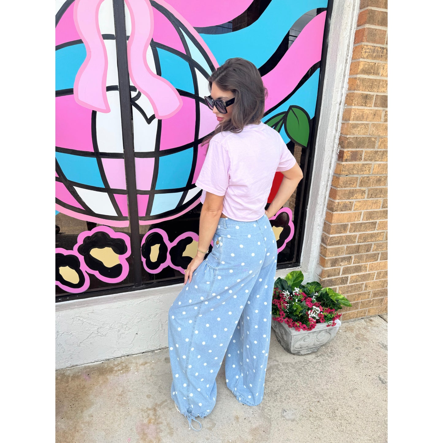 Polka Dot Wide Leg Denim Jeans