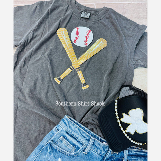 Boujee Baseball Sequin Patch Shirt