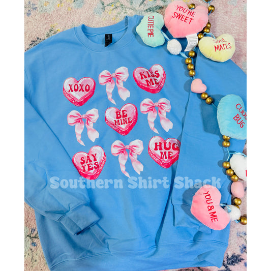 Coquette Conversation Hearts Carolina Blue Sweatshirt
