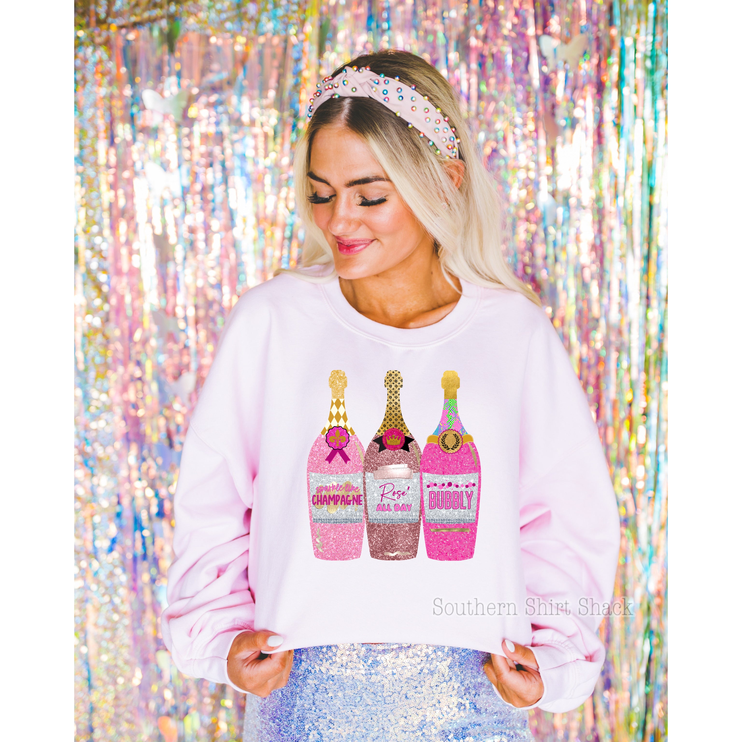 Champagne Gold Glitter Pattern Print Women Off Shoulder Sweatshirt