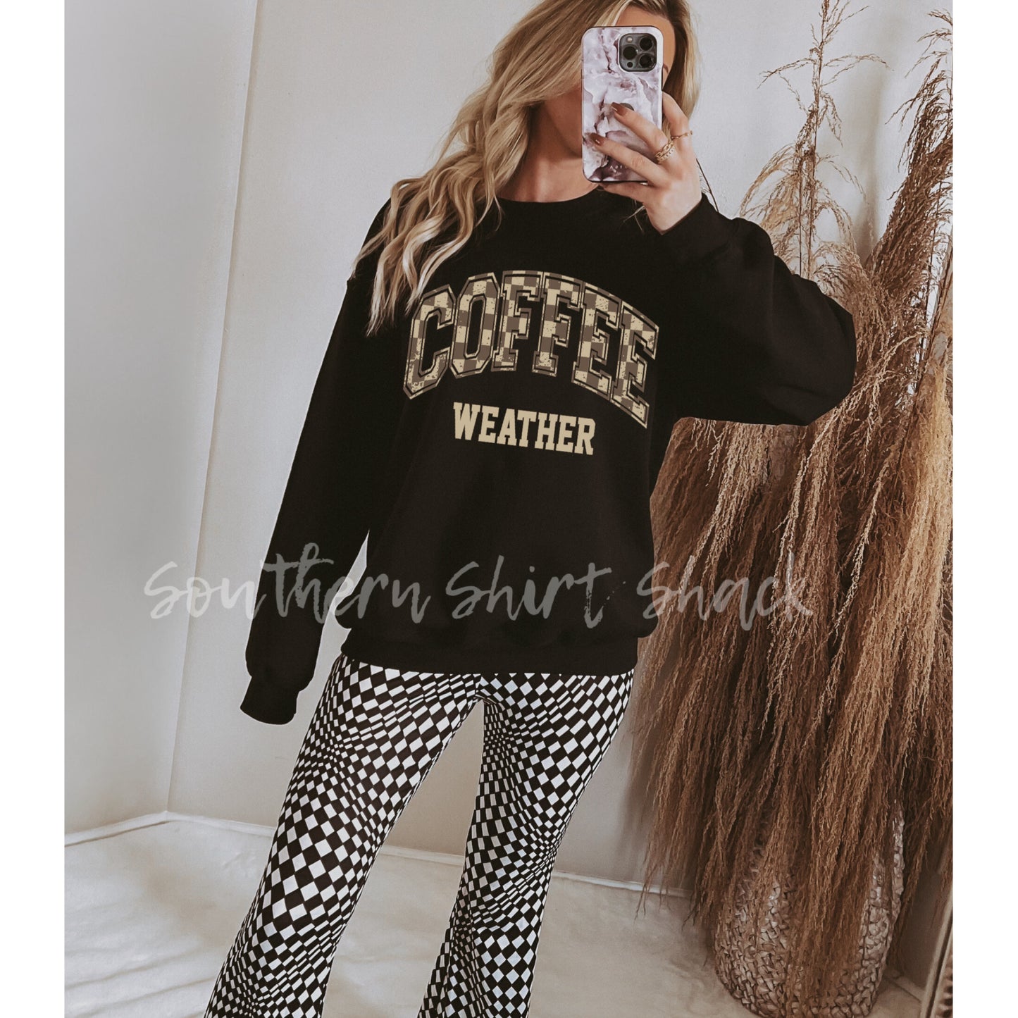 Checkered Coffee Weather | Black Sweatshirt