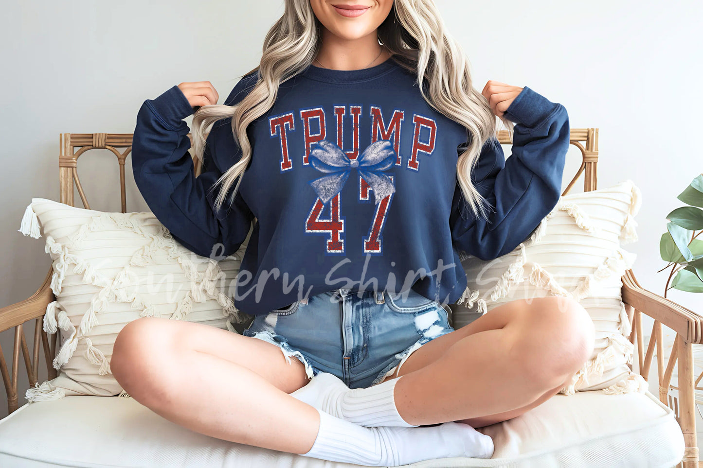 Varsity Trump 47 Bow | Navy Sweatshirt