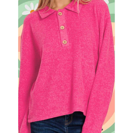 The Brooke Button Down Long Sleeve Fleece Pullover ( ready to ship! )