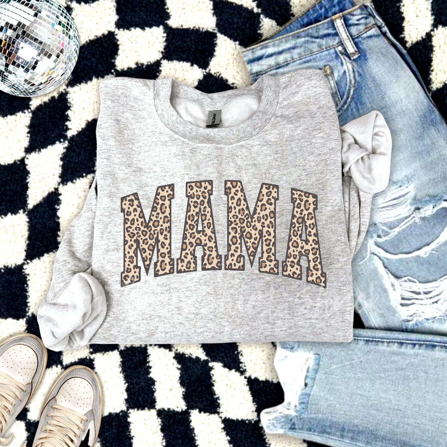 Mama Leopard Varsity Sweatshirt | Ash Gray
