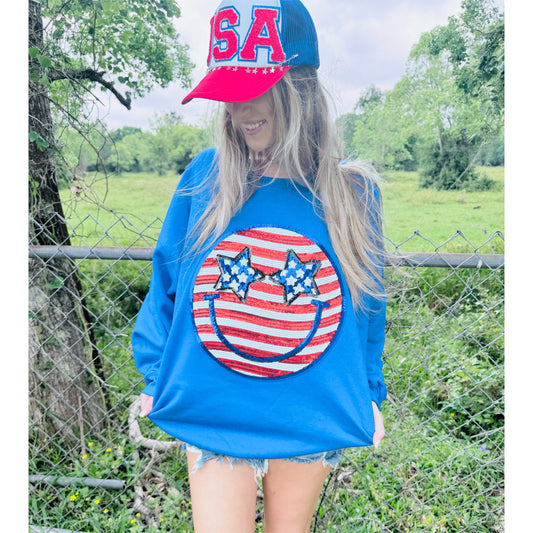American Smiley Sequin Patch Sweatshirt