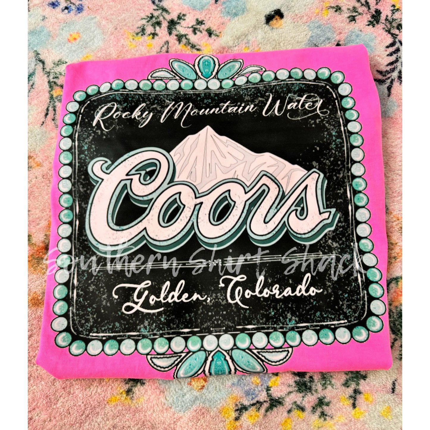 Black and Turquoise C00RS | Neon pink comfort colors tee