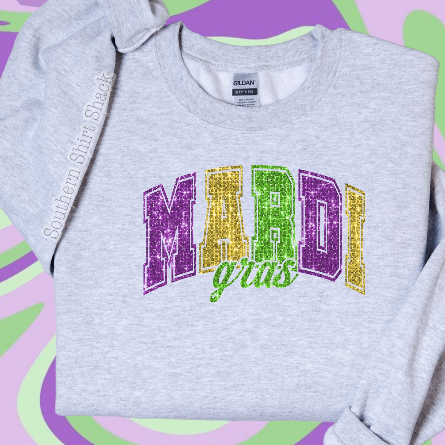 Varsity Mardi Gras Faux Sequin Sweatshirt