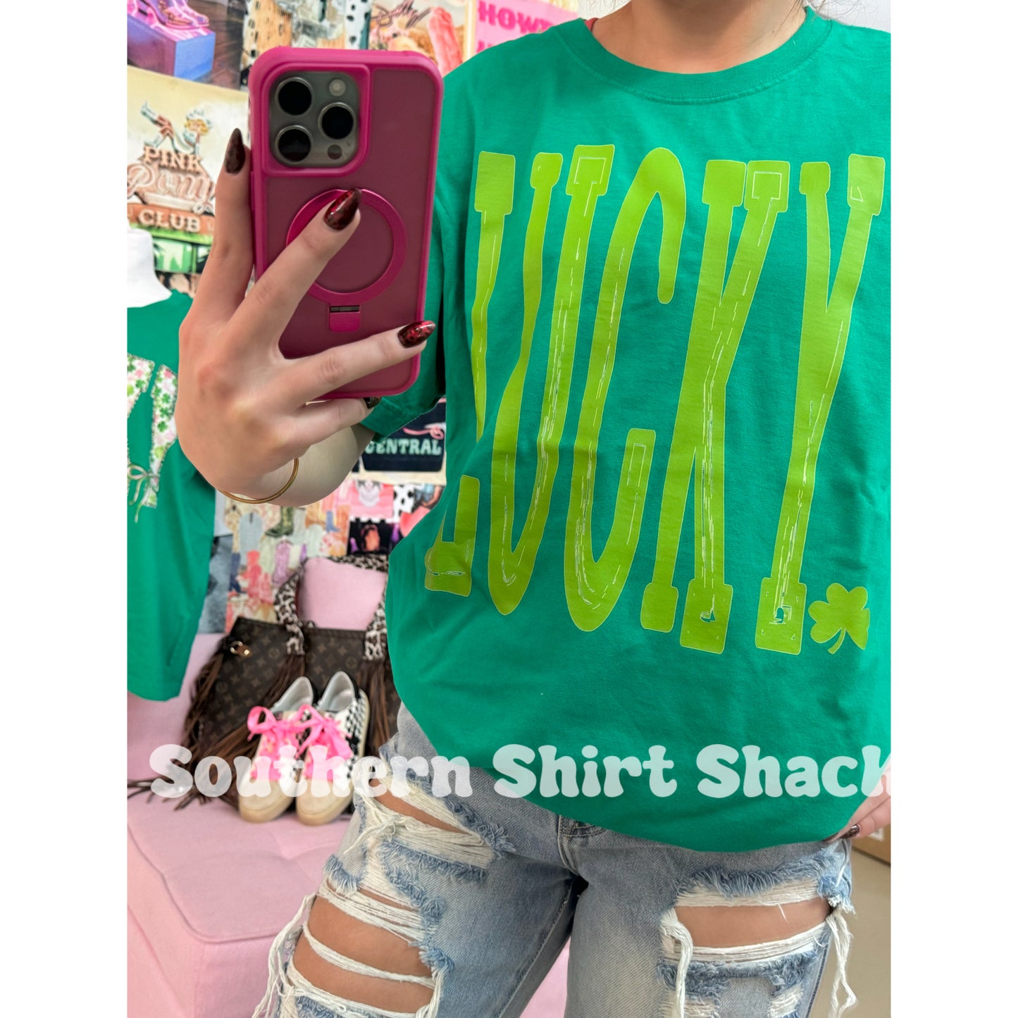 Oversized Lucky | Bella canvas heavy weight dyed tee | Kelly Green