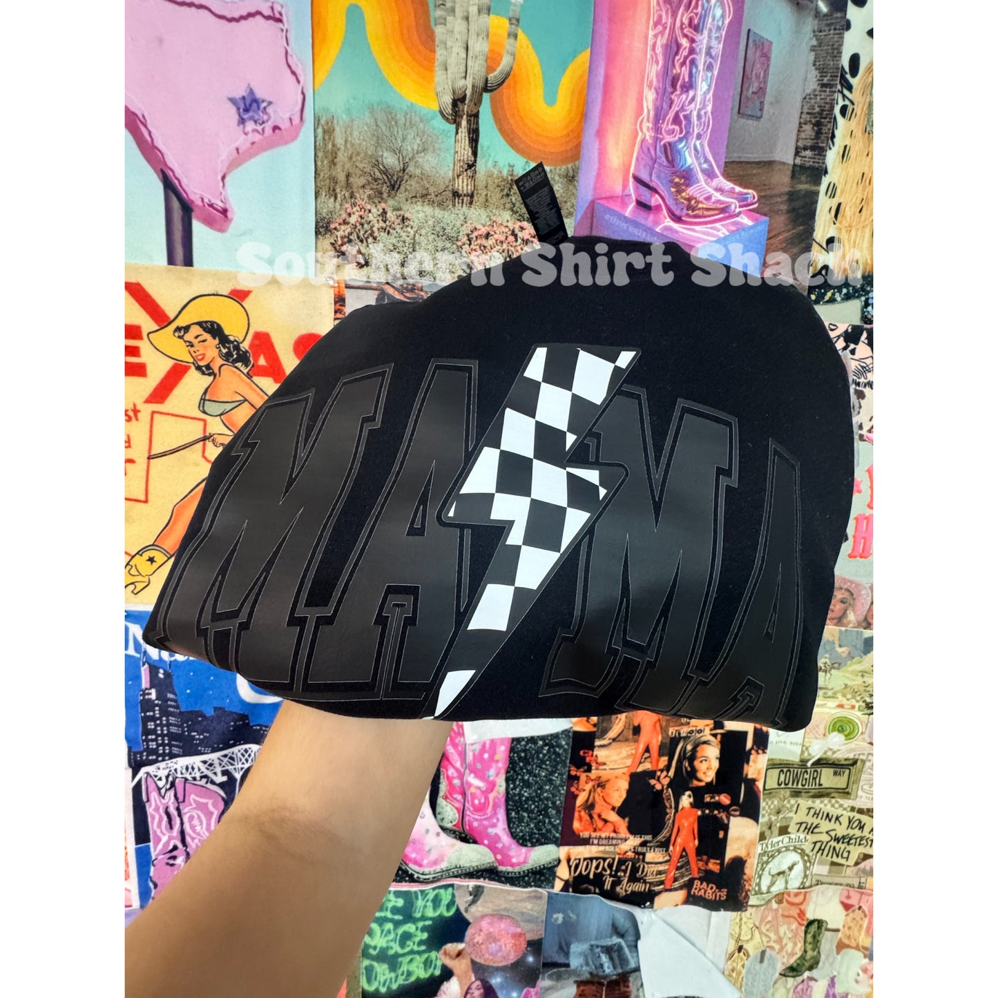 Checkered Bolt Mama black on black Sweatshirt