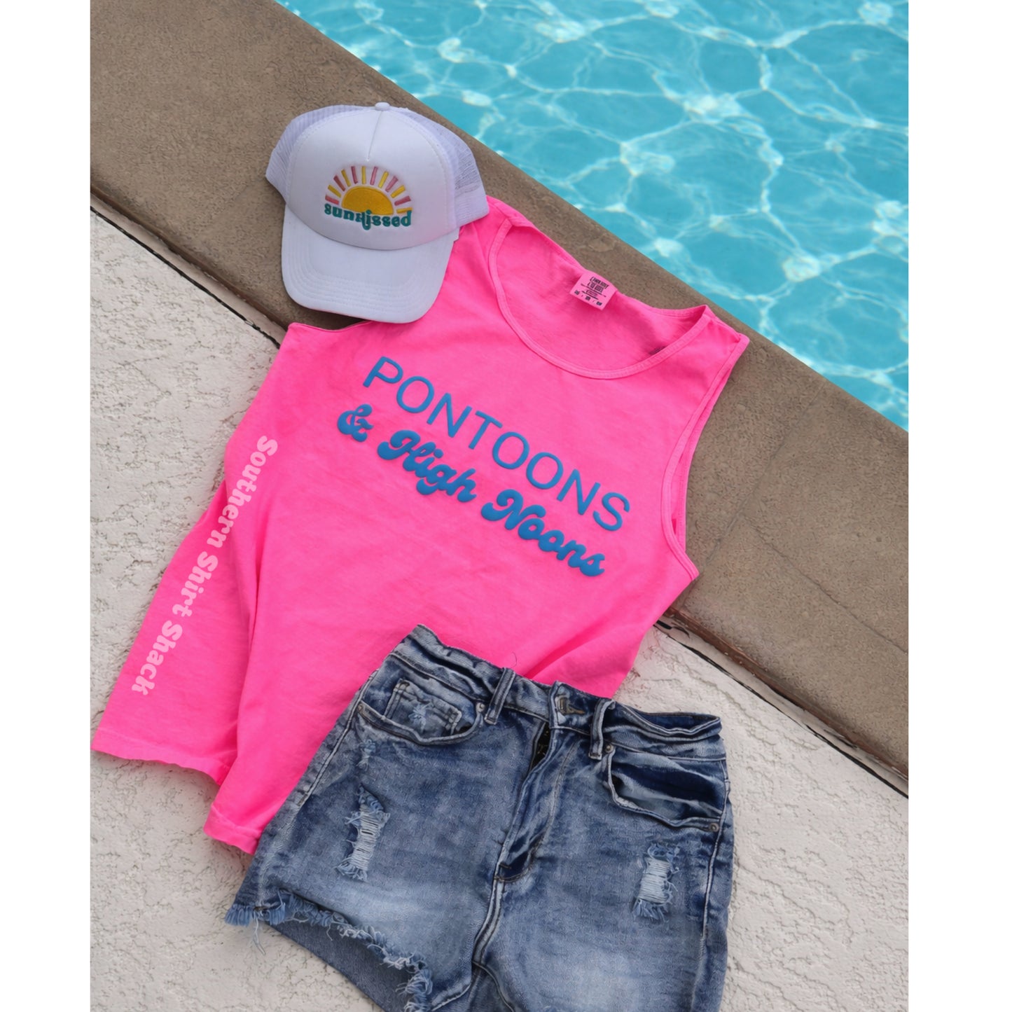 Neon Pink Pontoons & N00Ns PUFF Comfort Colors Tank