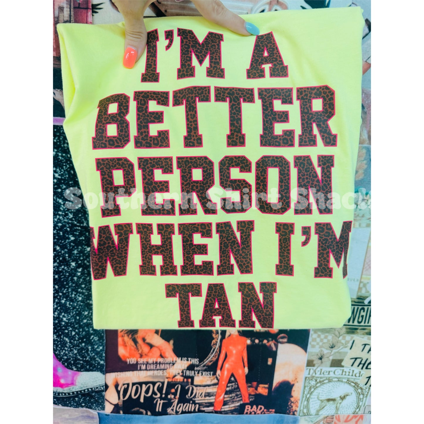Im a better person when im Tan Comfort Colors tee | Neon Yellow