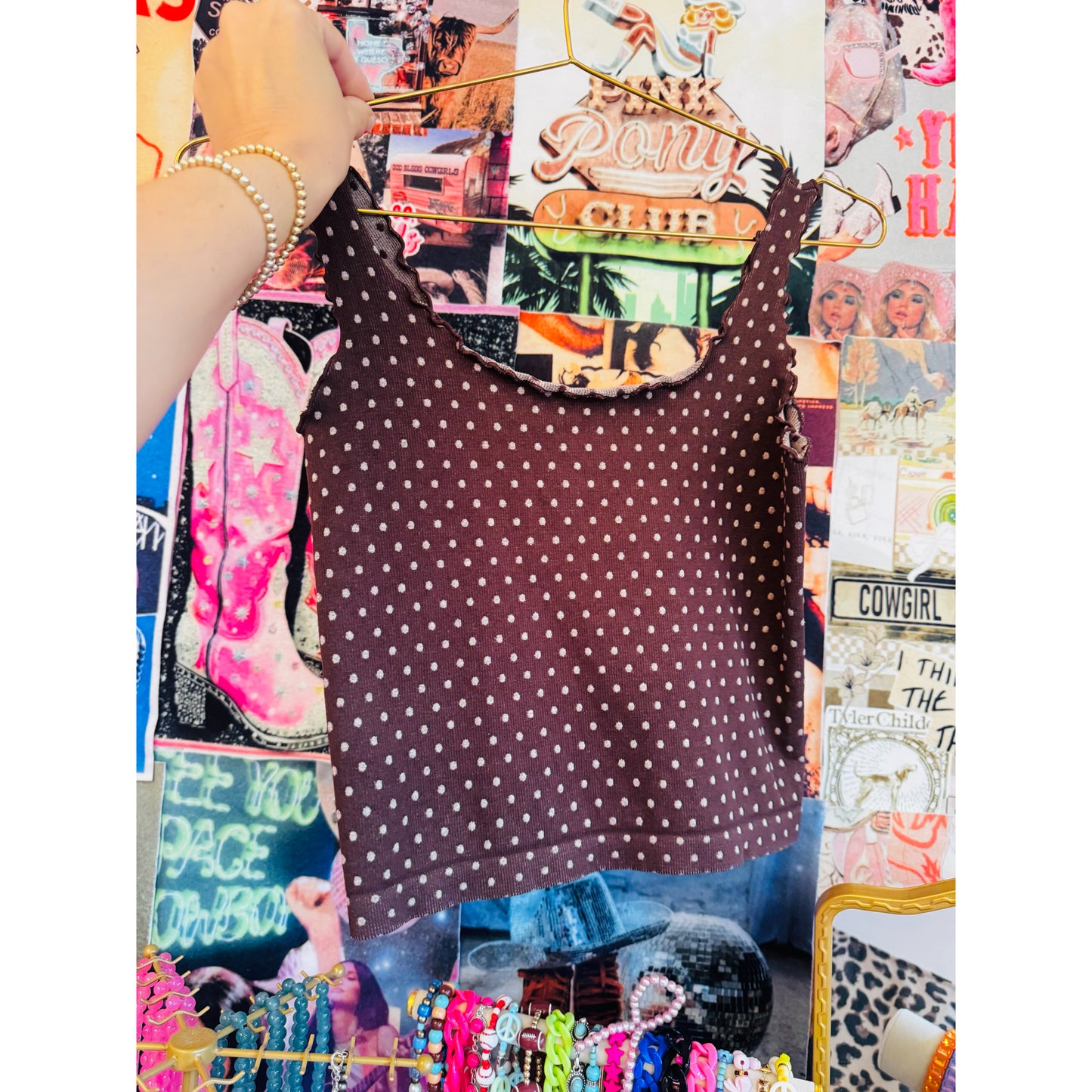 Polka Dot Seamless tank - ONE SIZE - Mocha