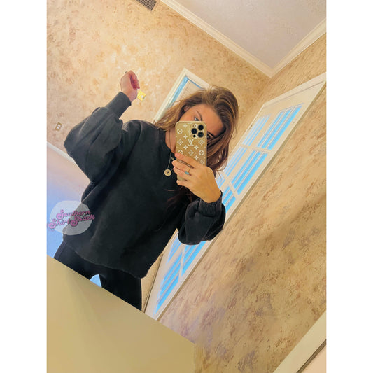 Oversized fleece pullover with ribbed detail | charcoal ~ ready to ship