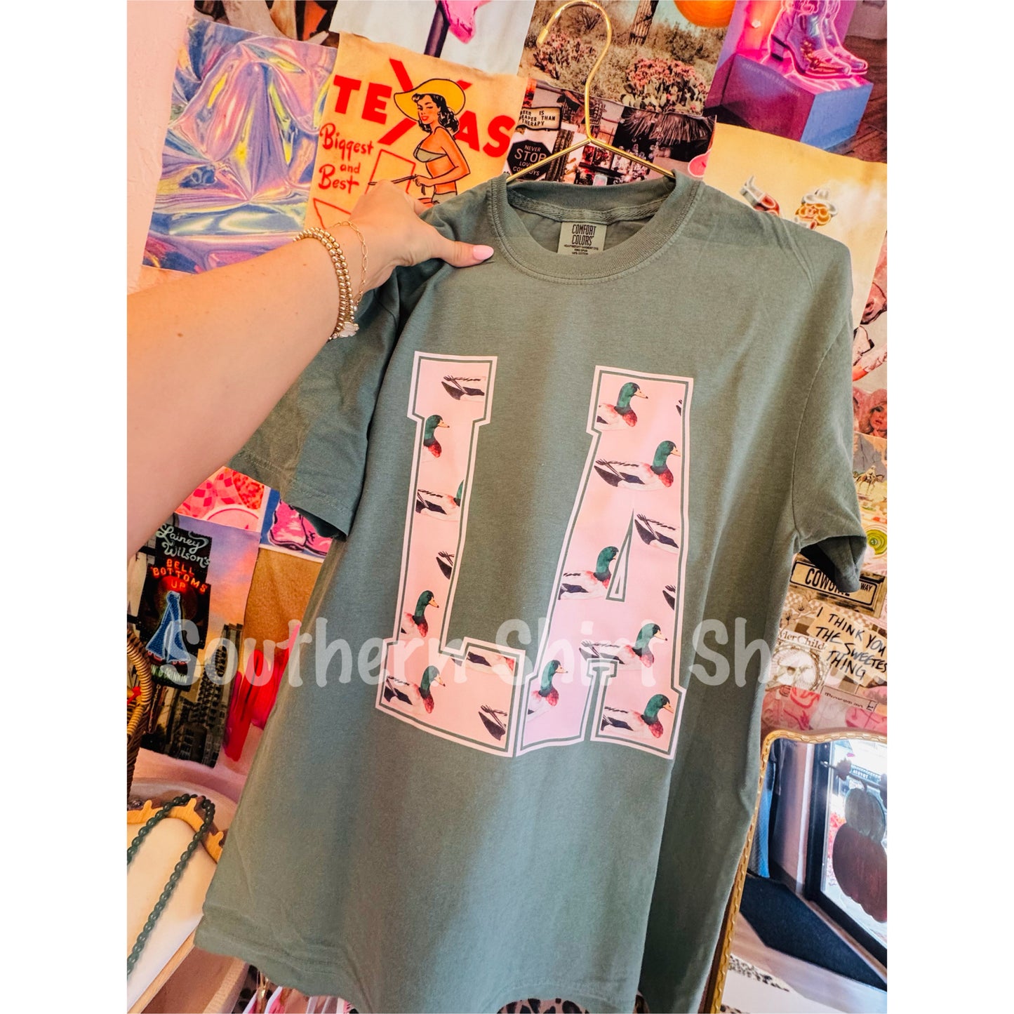 CUSTOM pink duck state Comfort Colors tee | Light Green