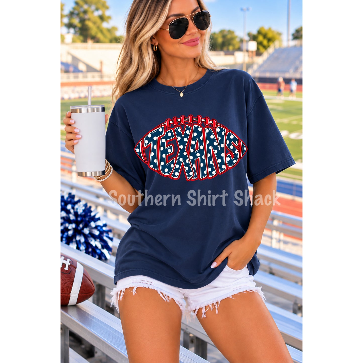 Texans Football Polka Dot | Navy Comfort Colors tee