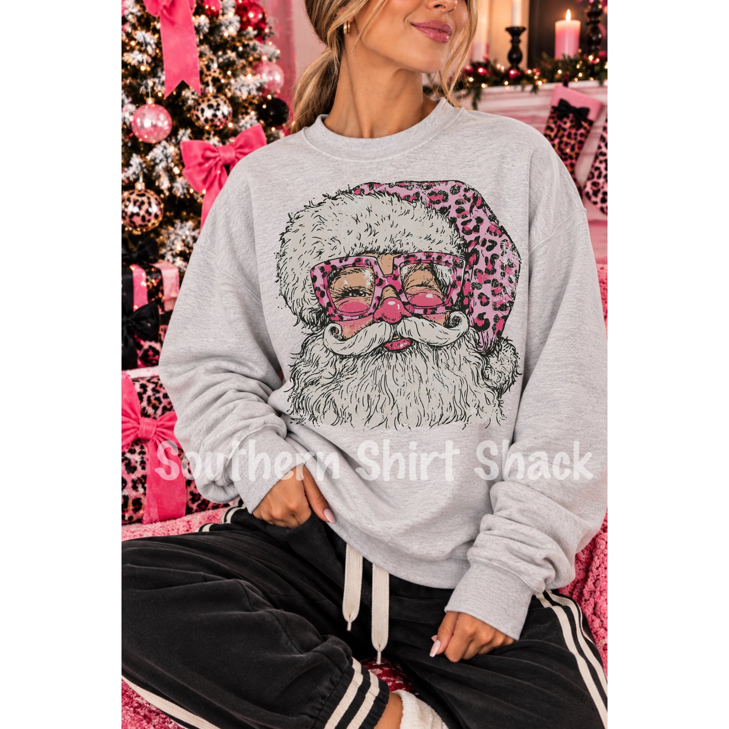 Leopard Santa Claus Sweatshirt | Ash Gray