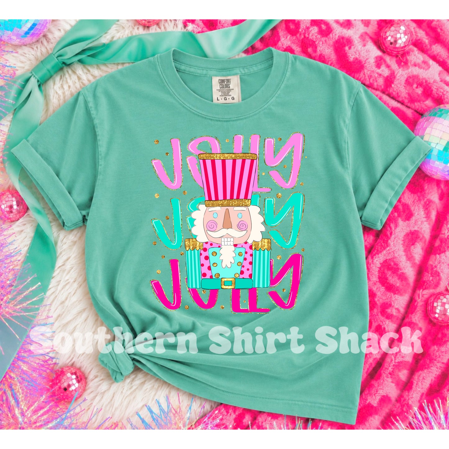 Jolly Nutcracker Seafoam Comfort Colors Tee
