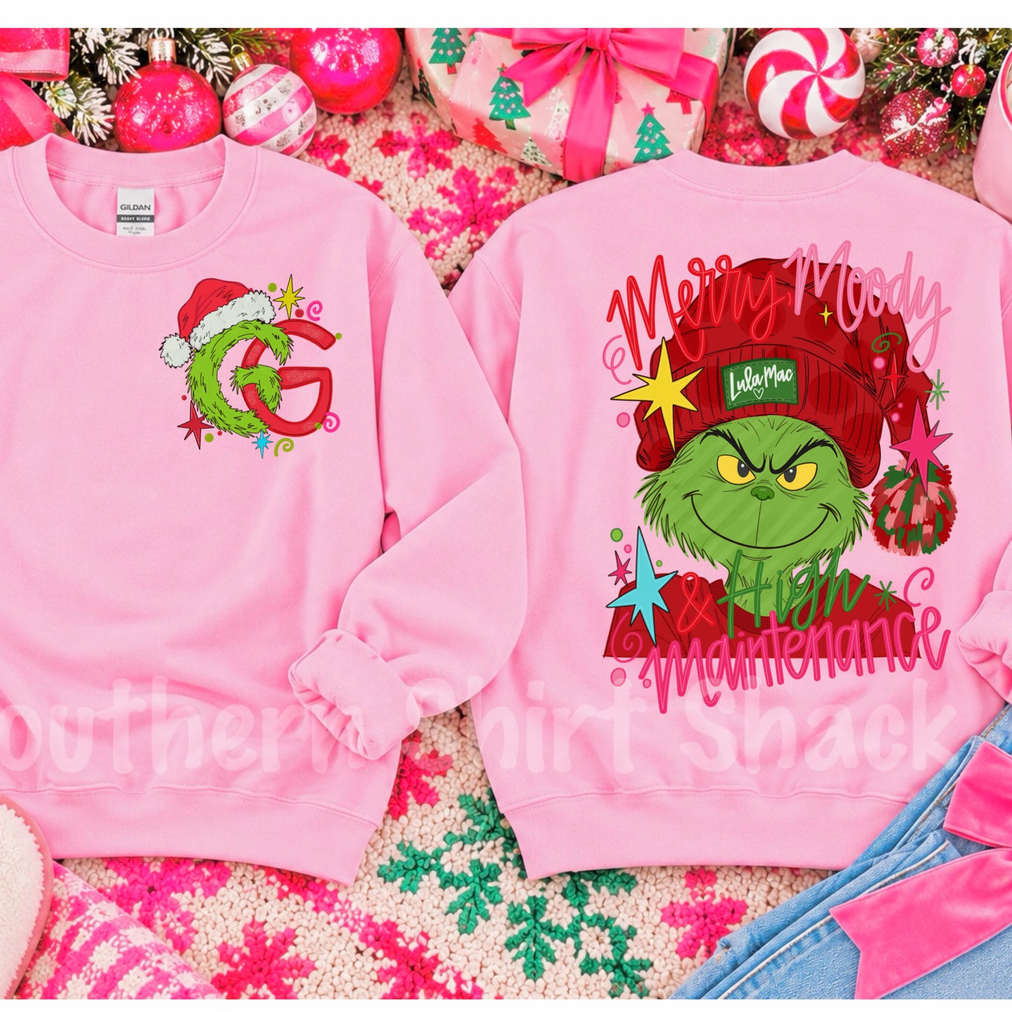 High Maintenance Christmas Character Sweatshirt | Light Pink