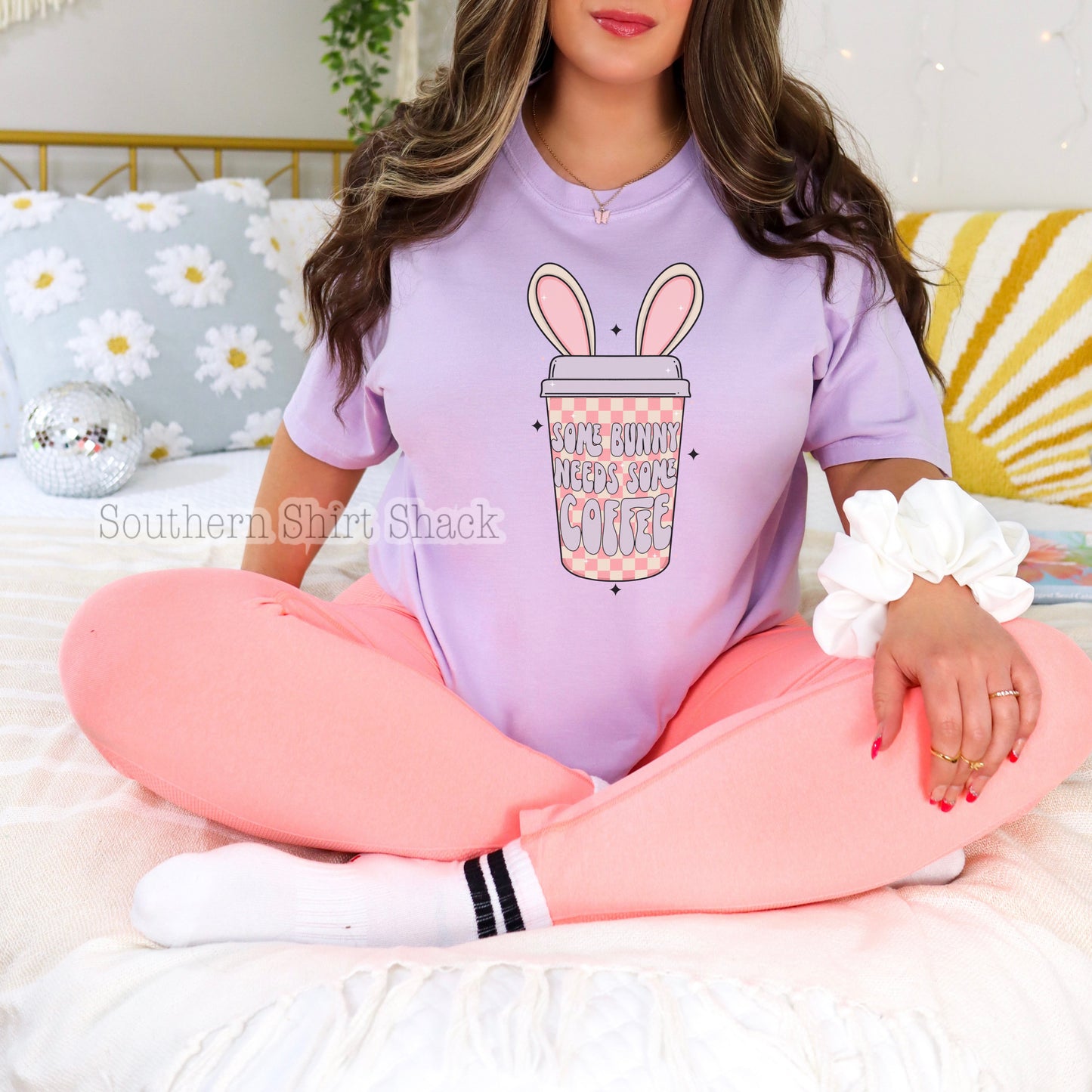 Some Bunny Needs Coffee Comfort Colors Tee