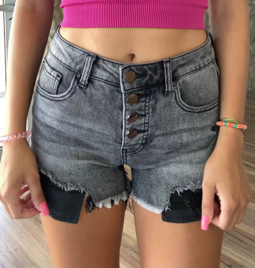 Sweet as Pie | button fly risen denim shorts | ash black