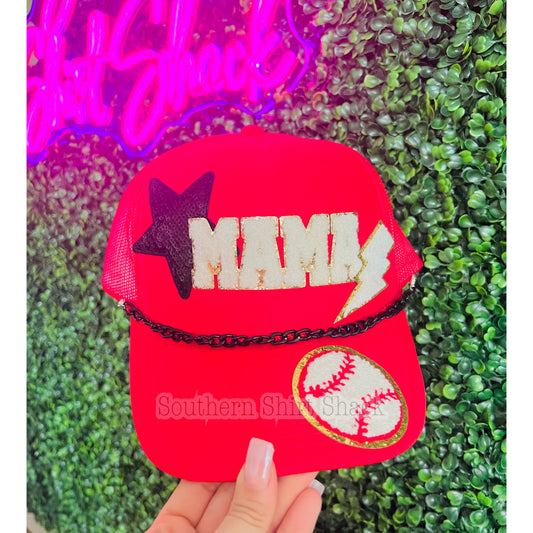 Baseball Mama Patch Trucker Hat with Chain