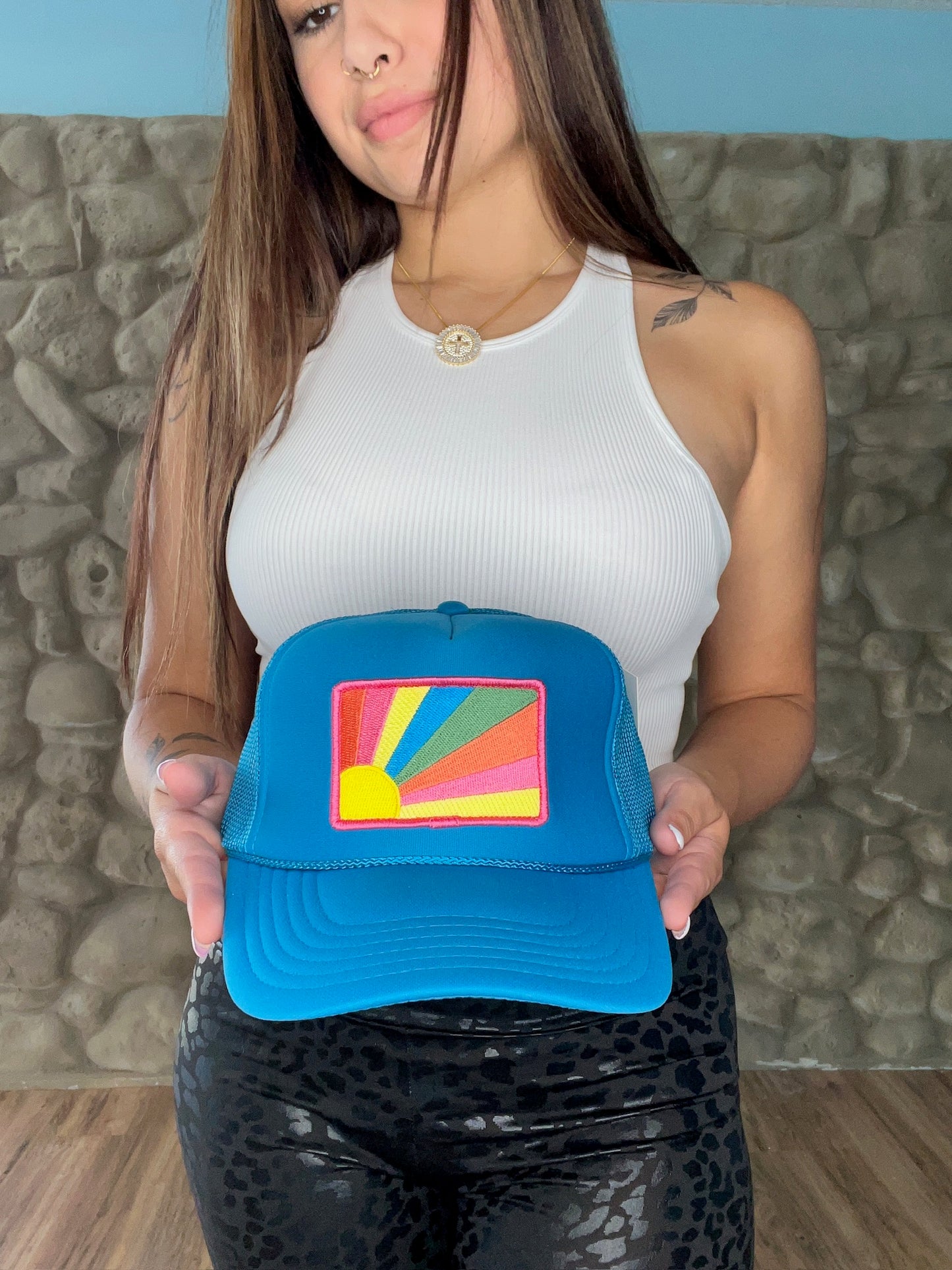 retro sunshine | trucker hat with braid bc | READY TO SHIP