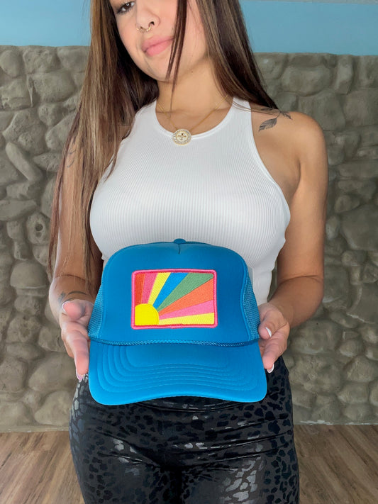 retro sunshine | trucker hat with braid bc | READY TO SHIP