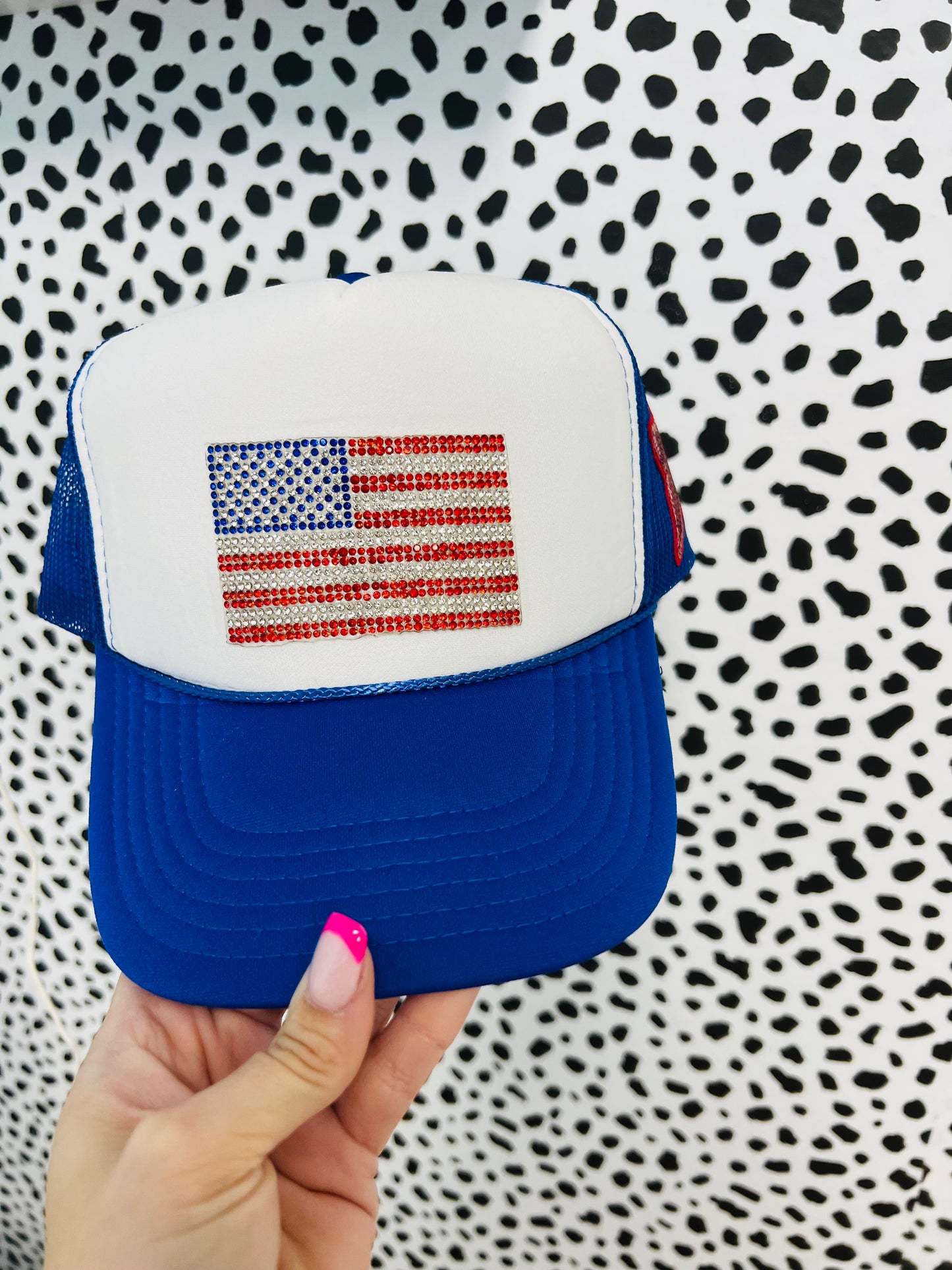 Rhinestone American Flag trucker hat