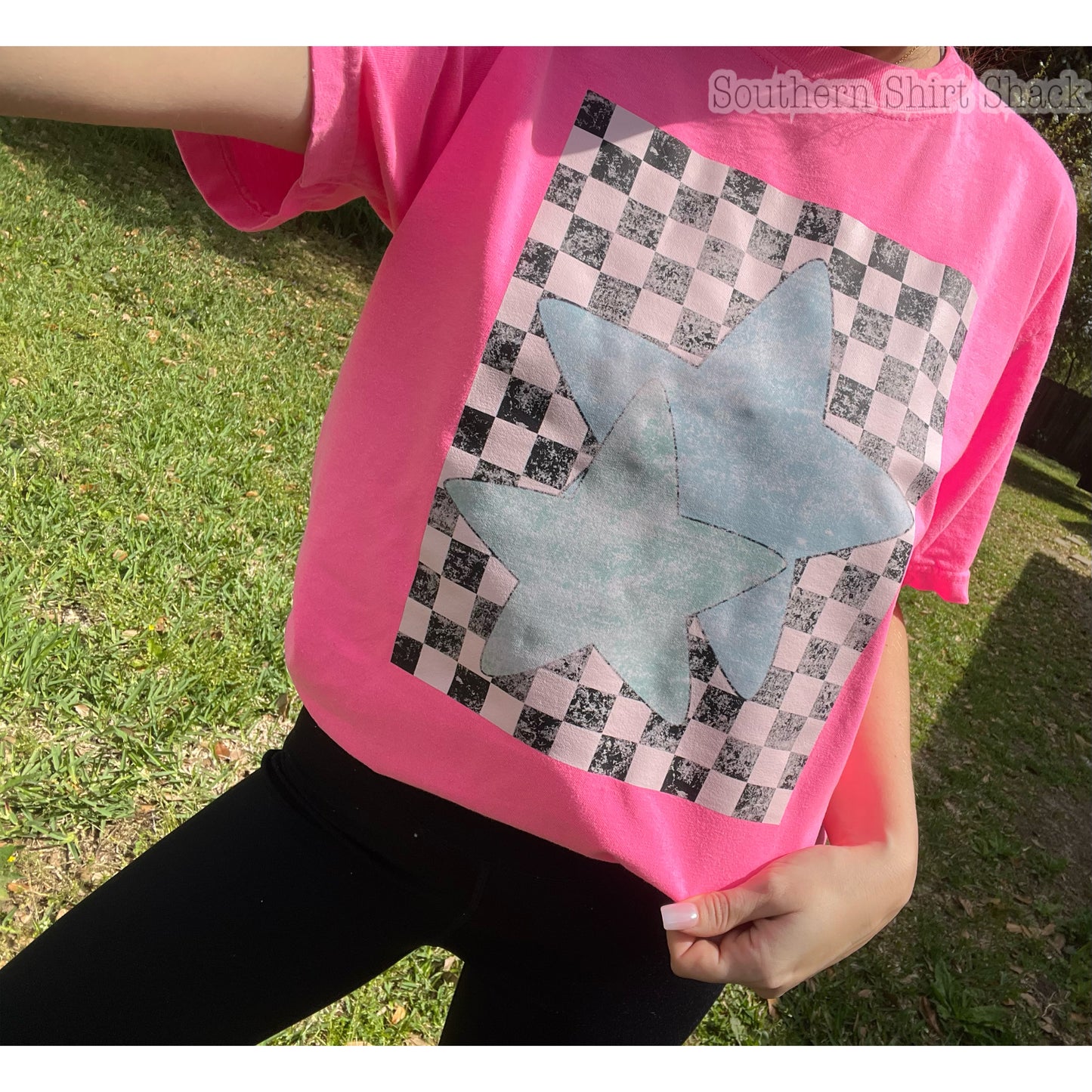 Checkered Turquoise Star CC tee