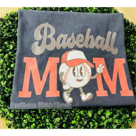 Retro Baseball Mom Comfort Colors Tee | Navy