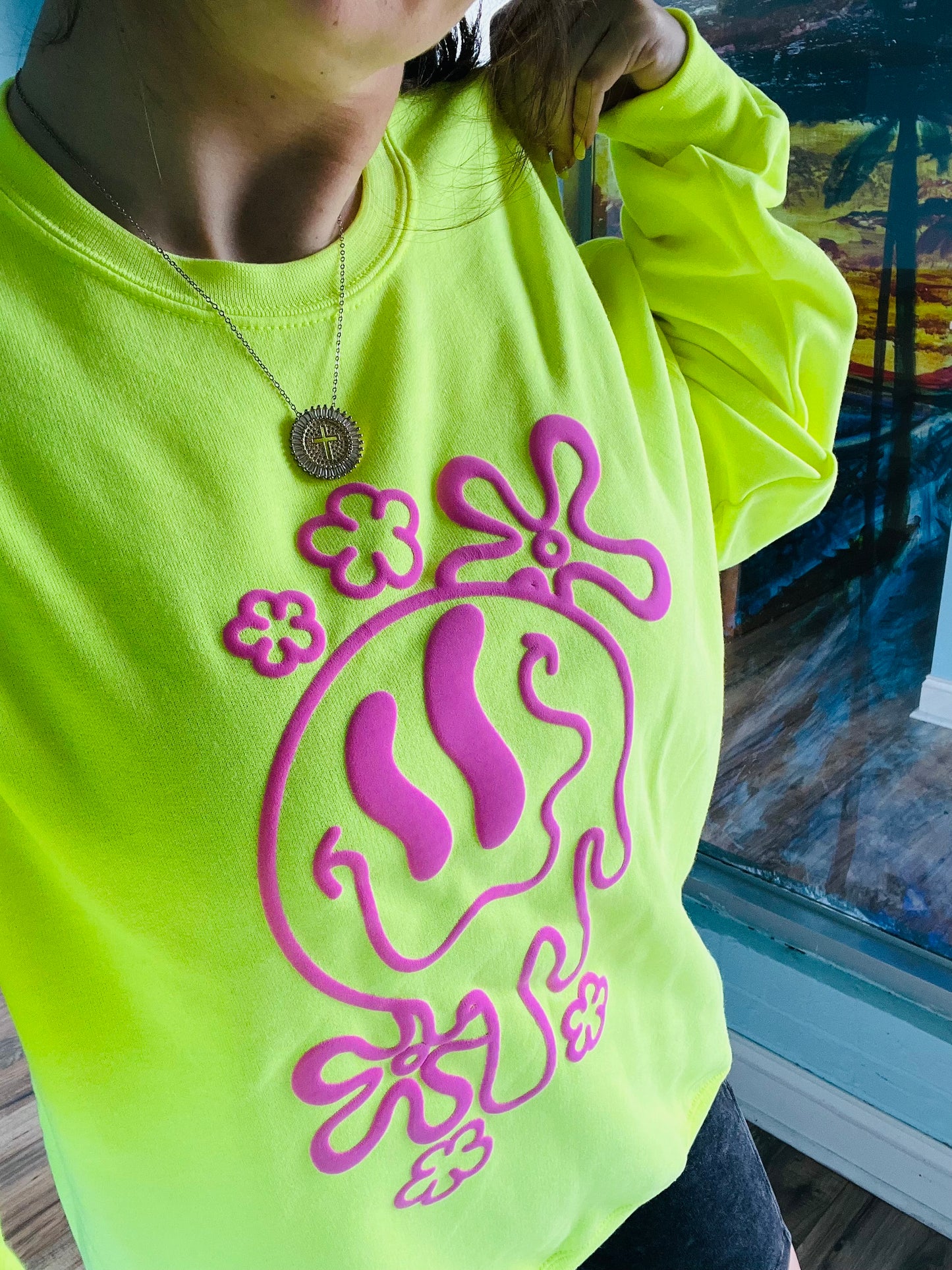 Smiley drip Puff Print Sweatshirt