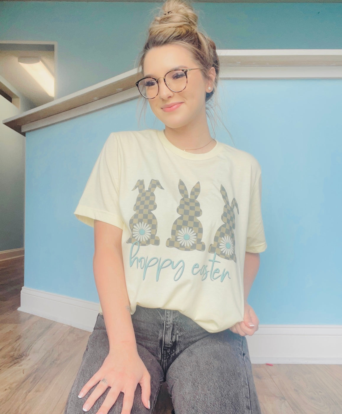Hoppy Easter Checkered Bunnies Tee