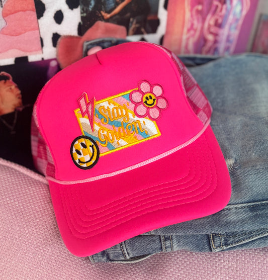 Stay Golden Neon Pink Trucker Hat | READY TO SHIP