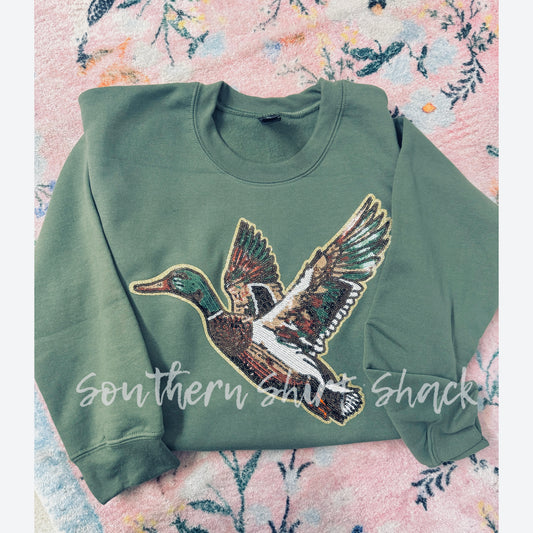 Sequin Mallard Duck Patch Sweatshirt | Military Green