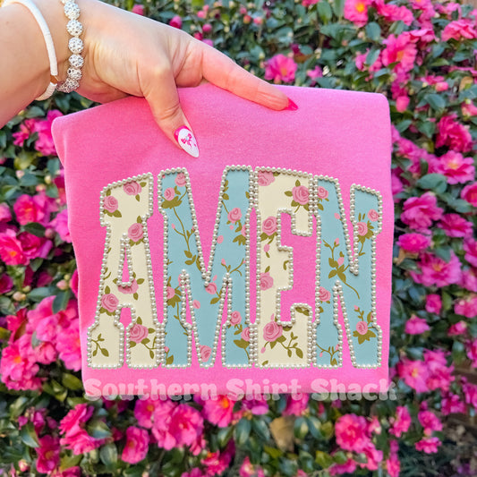 Floral Amen Comfort Colors tee | Crunchberry